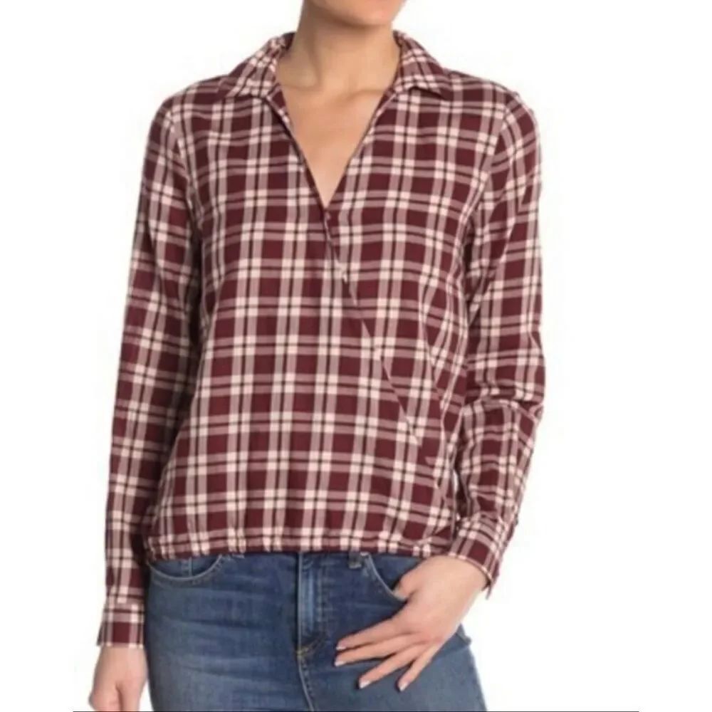 Madewell Wrap Arion Plaid Top | Burgundy in Madewell